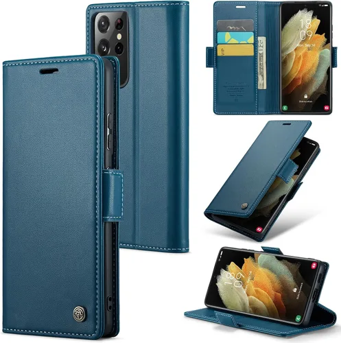 Vista 32 de Funda tipo cartera compatible con Samsung Galaxy S21 con tarjetero de bloqueo RFID, funda de piel con función atril para Samsung Galaxy S21 de 6.2