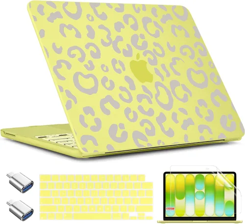 Vista 19 de TWOLSKOO Funda para MacBook Neo de 13 pulgadas 2026 A3404 A18 Pro Chip, funda rígida de plástico con adaptador tipo C, 2 fundas para cámara web