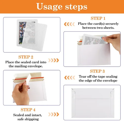 Vista 4 de Klmnop Paquete de 100 protectores de envío de tarjetas intercambiables, protectores rígidos de tarjetas de 3.5 x 4.5 pulgadas y 50 sobres