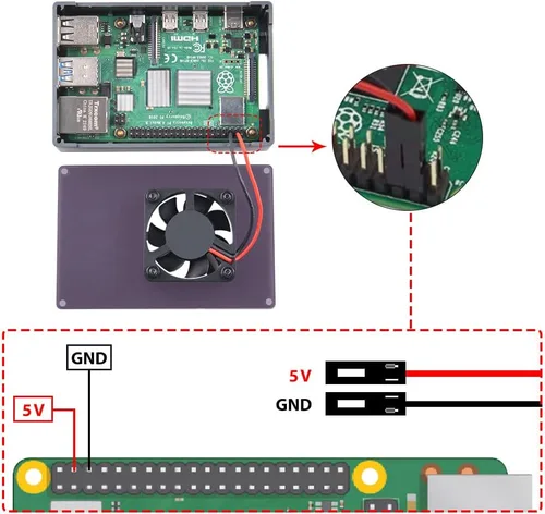Vista 7 de GeeekPi Funda para Raspberry Pi 4, Pi 4 de aluminio con ventilador, disipador de calor Pi 4 para Raspberry Pi 4 Modelo B, carcasa alta compatible