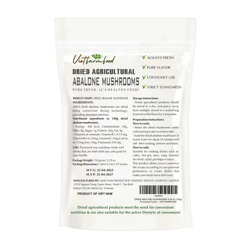 Vista 2 de SETAS ABALONE SECAS 5.29 Oz (5.29 oz) VIETFARMFOOD: Productos agrícolas secos con sabor natural puro. Utilizados como ingredientes de cocina