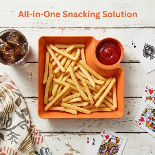 Vista 4 de Juego de 4 tazones de patatas fritas y de inmersión, platos de plástico reutilizables para servir aperitivos con compartimento de salsa integrado