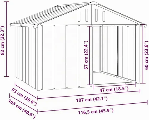 Vista 3 de vidaXL - Casa para perros de acero galvanizado antracita 45.9"x40.6"x32.1