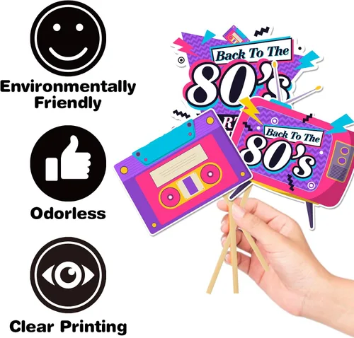 Vista 4 de Accesorios para cabina de fotos de los años 80, 30 piezas de accesorios retro de los años 80 para niños, niñas y adultos, suministros de decoración