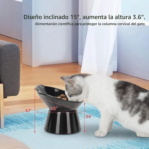 Vista 4 de Cuencos elevados desmontables para gatos, tazón elevado inclinado de 15° para gatos anti-vómito, amigable con los bigotes, platos ajustables