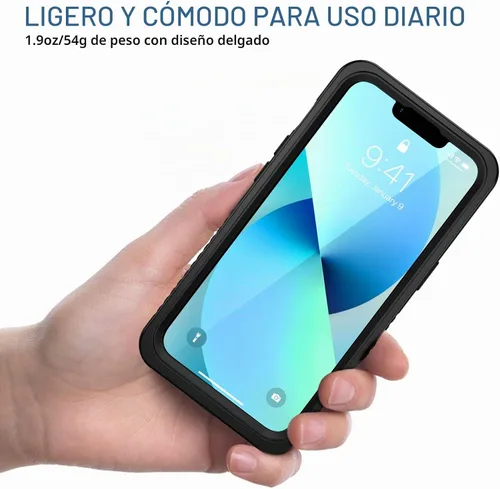 Vista 4 de Lanhiem Funda para iPhone 13 Mini, IP68, impermeable, a prueba de polvo, a prueba de golpes, con protector de pantalla integrado, cuerpo completo