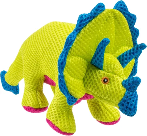 Vista 3 de goDog Juguete chirriante para perros con volantes de malla de doble guardia masticable, amarillo, pequeño Dinos Volantes (Amarillo)