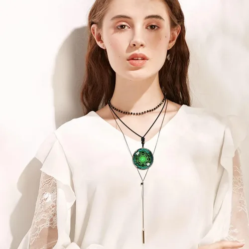 Vista 7 de GABFOG Sri Yantra Necklace Sacred Geometry Flower of Life Necklace Round Gemstone Pendant Adjustable Necklaces for Women Men Energy Protection Gifts