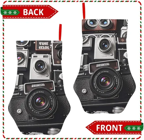 Vista 3 de Retro Cool Camera Collection Medias de Navidad para mascotas, gran capacidad, forma de pata de gato, perro, medias de Navidad, decoraciones