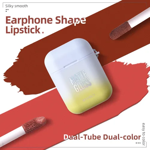 Vista 2 de Juego de 2 lápices labiales mate, juego de 2 unidades, impermeables, de larga duración, de terciopelo hidratante, para manchas de labios, base