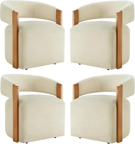 Vista 25 de KISLOT Juego de 1 sillas de comedor tapizadas con ruedas, color beige crema