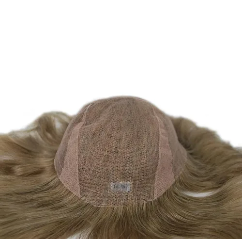 Vista 3 de Tupé marrón claro para hombres nudos blanqueados unidad de cabello 9x7 pulgadas repuesto para el cabello (7#-marrón claro)