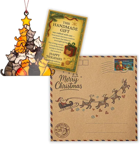 Vista 5 de Regalos para amantes de los gatos para mujeres, lindos adornos de gato, divertidos adornos de Navidad 2026, decoración de Navidad para árbol
