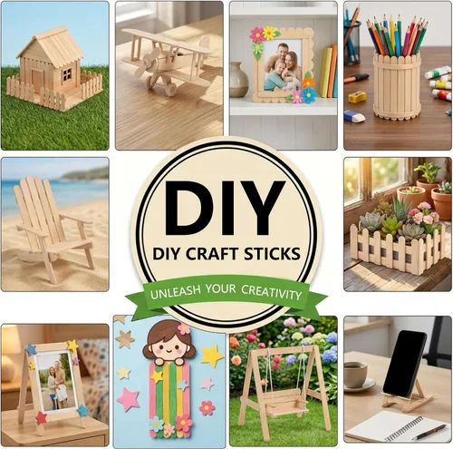 Vista 5 de 1200 palitos de madera para manualidades, palitos de helado de madera natural de 4.5 pulgadas de largo para manualidades de bricolaje de madera