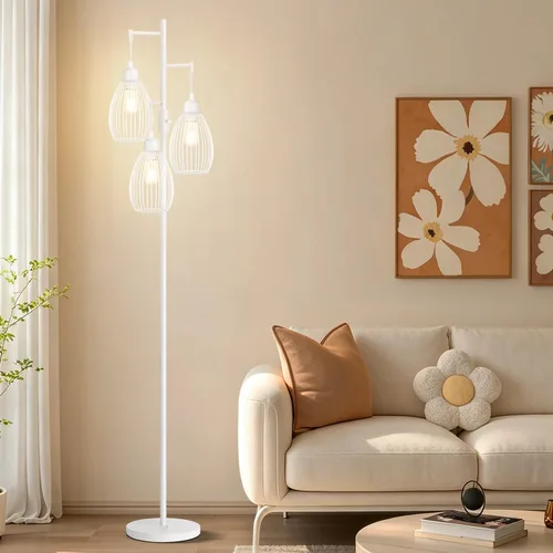 Vista 17 de Lámpara de pie regulable, 3 bombillas LED Edison de 800LM incluidas, lámpara de pie industrial de granja lámpara de árbol de pie con elegante jaula