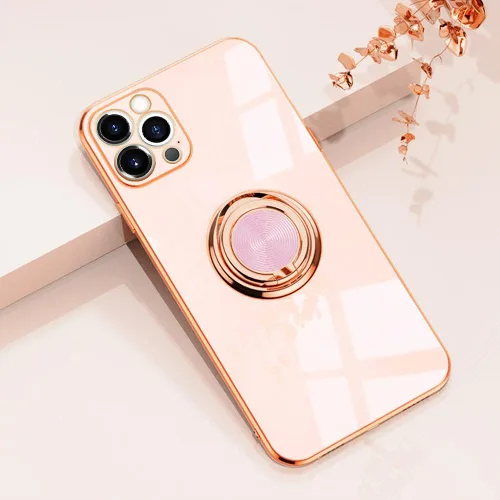 Vista 57 de Compatible con iPhone 11 Kickstand, anillo de rotación de 360 grados integrado con borde de oro rosa brillante que funciona con soporte magnético