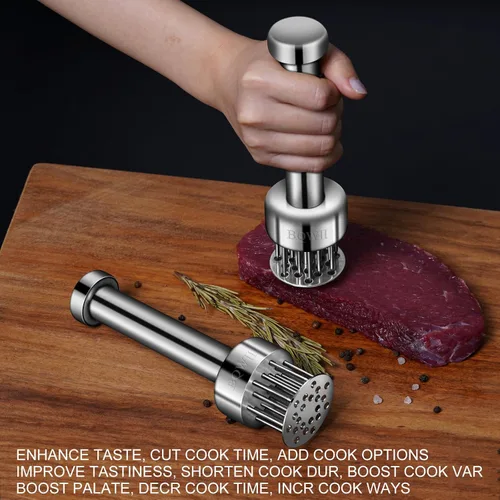 Vista 6 de Mazo Ablandador de Carne de Acero Inoxidable BQWII con 21 Agujas Agudas - Un Martillo Ablandador de Carne para Pollo y Res, Martillo de Carne