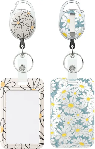 Vista 10 de Uniclife Porta credenciales deslizante floral con carrete retráctil y mosquetón con clip para cordón desmontable, protector de tarjeta vertical