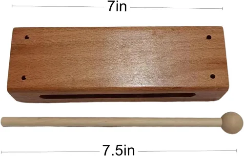 Vista 2 de Instrumento musical de bloques de madera con mazo, bloques de ritmo de percusión de madera maciza, acabado natural (color madera)