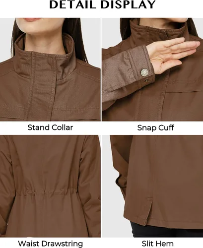 Vista 6 de WenVen Chaqueta militar casual para mujer, de algodón, cuello alto, abrigo anorak