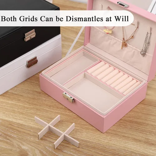 Vista 5 de YEEKEN Joyero para mujeres niñas novia esposa caja organizadora de joyas grande de 2 capas regalo ideal de piel sintética con bandeja extraíble