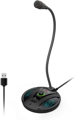 Vista 9 de Micrófono USB, diseño de cuello de cisne ajustable de 360 grados, botón de silencio e indicador LED, tecnología de cancelación de ruido, plug &