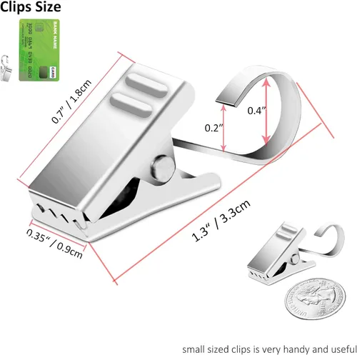 Vista 2 de BIHRTC Paquete de 50 clips para cortina engrosados de acero inoxidable con ganchos, colgador de luces, soporte pequeño de alambre metálico