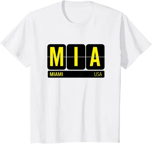 Vista 6 de MIA Miami Florida USA Travel Souvenir Yellow Text Camiseta, Blanco