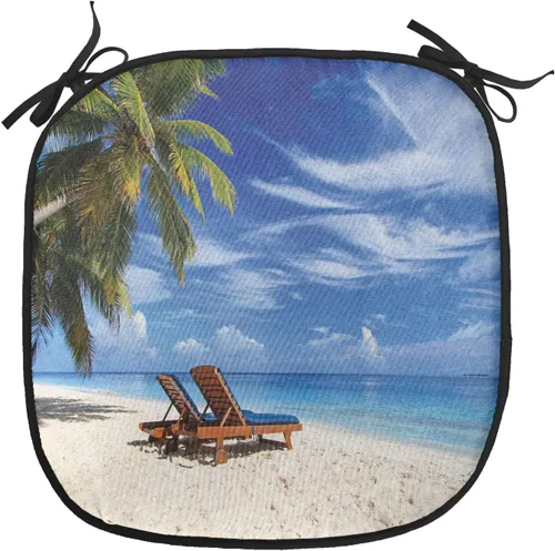 Vista 127 de Lunarable Cojín para silla costera, diván del desierto, descanso solitario, vacaciones, tropical, resort playa, ocio, asiento acolchado para cocina
