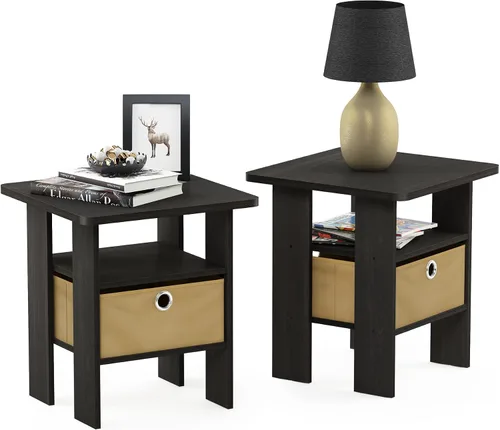 Vista 11 de Furinno Dario - Mesa auxiliar / estante de almacenamiento de noche con cajón de contenedor, pino ámbar/negro, 1 paquete, contenedor superior