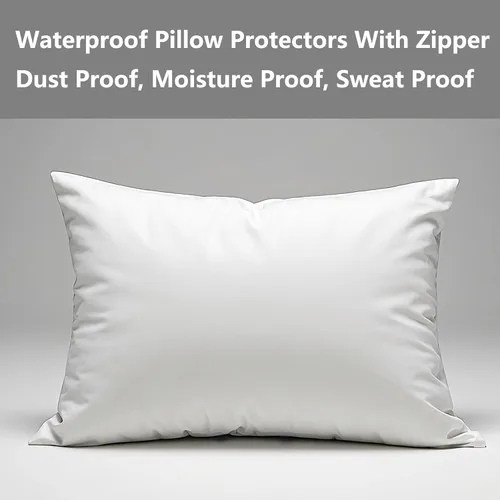 Vista 2 de Protectores de almohada impermeables estándar 20x28 pulgadas 4 unidades con cremallera totalmente sellada, funda para almohada a prueba de polvo