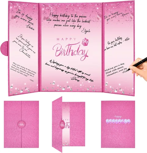 Vista 18 de Crenics Decoraciones de cumpleaños en blanco y negro para mujeres y hombres, libro de invitados creativo alternativo de 45,72 cm x 30,48 cm, gran