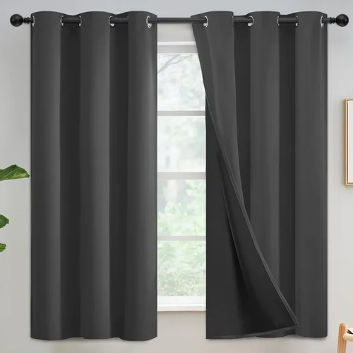 Vista 111 de Yakamok Cortinas negras, cortinas de ventana con aislamiento térmico y eficiencia energética para dormitorio, cortinas opacas completas y cortinas