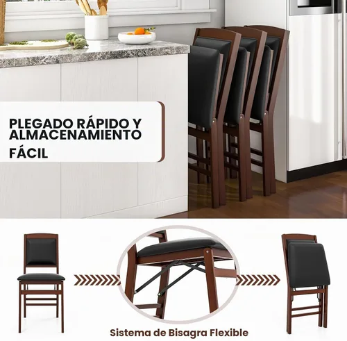 Vista 5 de GIANTEX - Juego de 2 sillas de comedor plegables de madera con asiento acolchado, marco de madera maciza, carga máxima de 400 libras, sin montaje