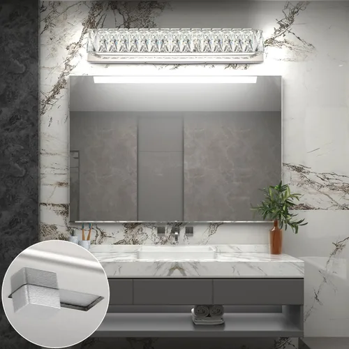 Vista 4 de Luces de tocador de cristal para baño, barra de luz LED de 18 W, accesorios de iluminación cromados modernos sobre espejo para baño de 22.8 pulgadas