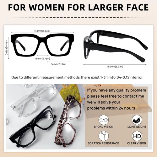 Vista 5 de OCCI CHIARI Oversized Reading Glasses for Women Retro Square Readers A-Negro