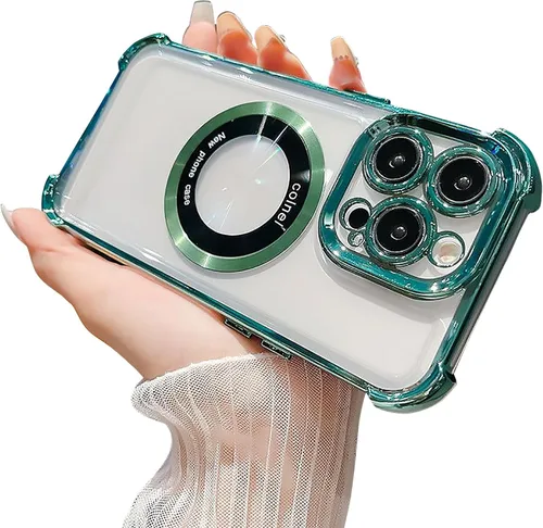 Vista 12 de Funda magnética transparente para iPhone 11, funda de lujo con cuatro esquinas brillantes, protección a prueba de golpes de grado militar