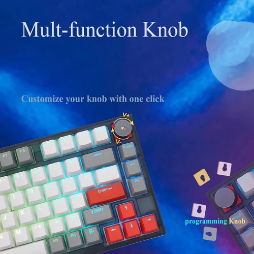 Vista 2 de SKYLOONG GK75 Teclado compacto programable para juegos, diseño TKL 75%, teclado mecánico intercambiable en caliente con cable RGB, con perilla