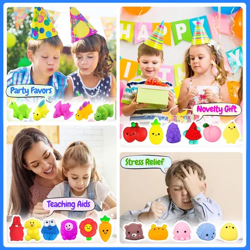 Vista 6 de 130 piezas de juguetes blandos Mochi Squishy, juguetes Kawaii Squishies para aliviar el estrés para niños, recuerdos de fiesta, premios