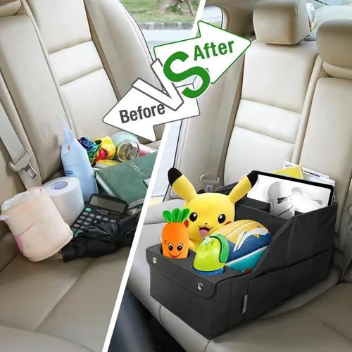 Vista 5 de MULISOFT Organizador de asiento de automóvil, organizador de asiento trasero con 11 compartimentos de almacenamiento y 2 portavasos, organizadores