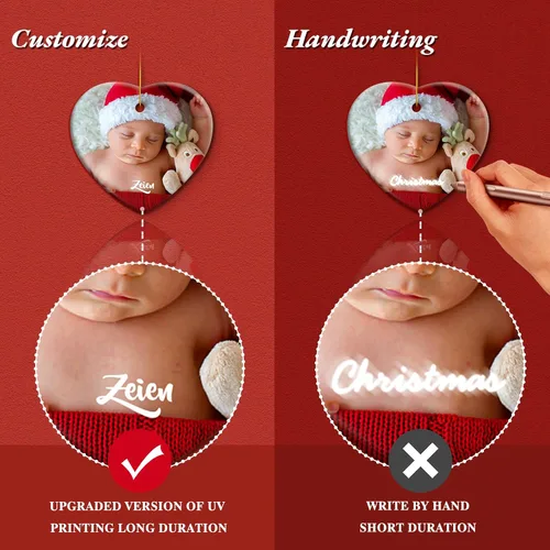 Vista 4 de iDIY Adornos de Navidad personalizados 2024 – Adornos de cerámica con texto con imagen personalizada para árboles de Navidad, adorno colgante