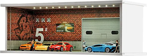 Vista 15 de Vitrina para rueda caliente con luz LED, apilable, mega almacenamiento de garaje para caja de cerillas 1:64 y coches fundidos a presión, diorama