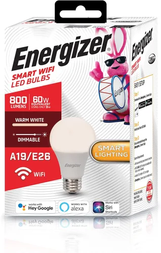 Vista 6 de Energizer Connect Smart A19 Bombilla LED blanca cálida con control de voz y acceso remoto a través de tu teléfono inteligente Compatible con Alexa