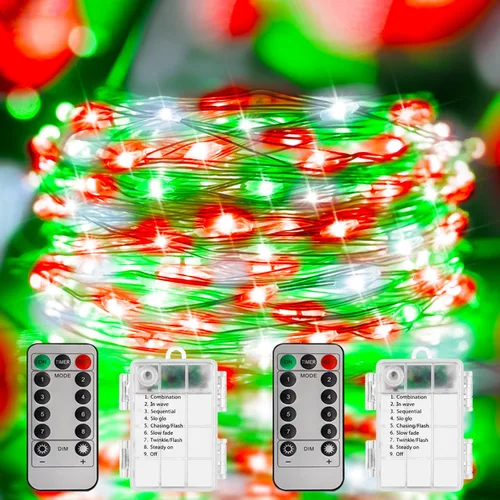 Vista 9 de Curyidy Luces de Decoración del 4 de Julio, Luces de Hadas Rojas Blancas y Azules Paquete de 2 Cadenas de 100 LED con Control Remoto Luces