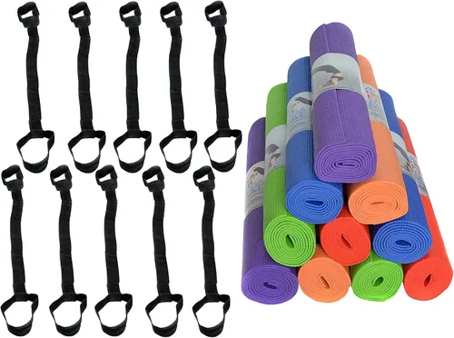 Vista 8 de Paquete de 10 tapetes de yoga con correa de transporte, tapete de ejercicio antideslizante de 68 x 24 pulgadas, tapete de gimnasio de 0.157 pulgadas