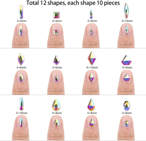 Vista 2 de 120 piezas, multi formas de piedras de imitación AB para decoración de uñas.