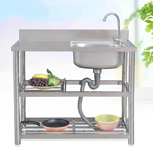 Vista 2 de CGF- Dining Sink with Free-Standing Wash Basin Commercial Single Bowl Sink with 360° Rotating Faucet 3-Layer Storage Shelf for Bars, Restaurants