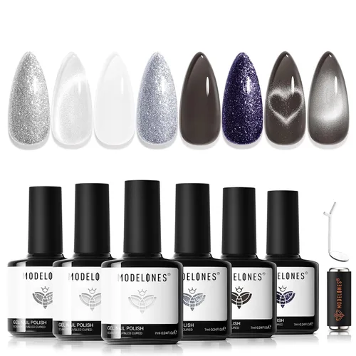 Vista 38 de modelones Juego de imanes de ojo de gato, esmalte de gel francés con corazón de ojo de gato, kit de herramientas de uñas de doble cabeza 5 en 1
