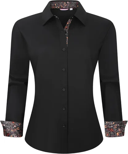 Vista 4 de Damipow Camisas de vestir para mujer, sin arrugas, con botones, de manga larga, blusas para el trabajo profesional