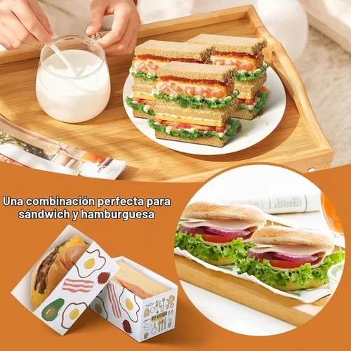 Vista 7 de 100 recipientes de papel para llevar, cajas para sándwich, mini cajas de hamburguesas, bandeja de pan para llevar recipientes de alimentos